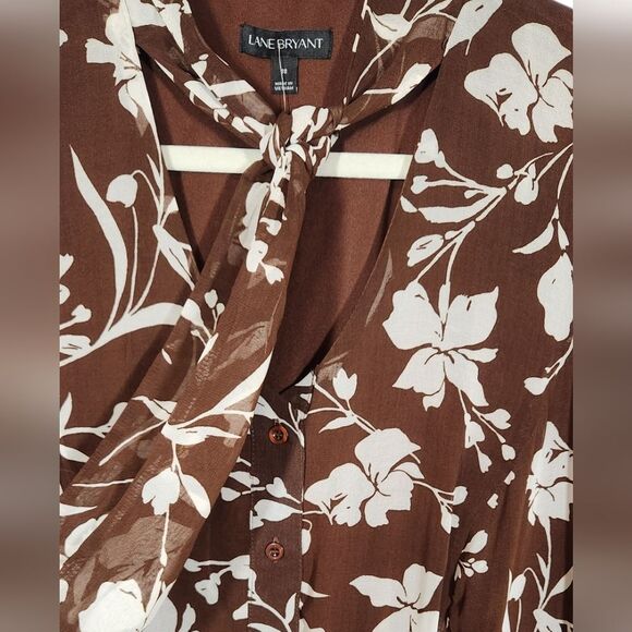 Lane Bryant Dress Long Sleeve Fit Flare Chiffon Fall‎ Brown Twee Cottage 18 1X - Picture 6 of 16